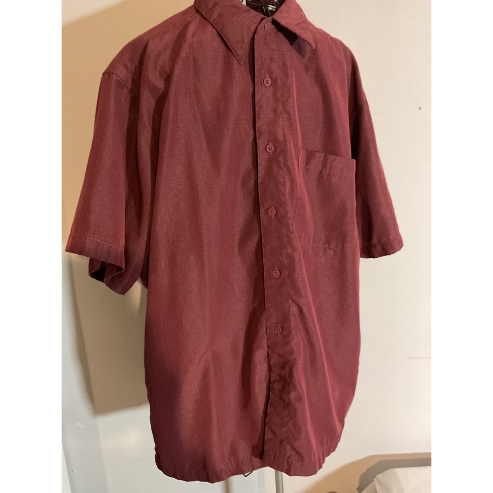 Ron Chereskin Mens Large Burgundy Microfiber Short Sleeve Button‎ Down Shirt L